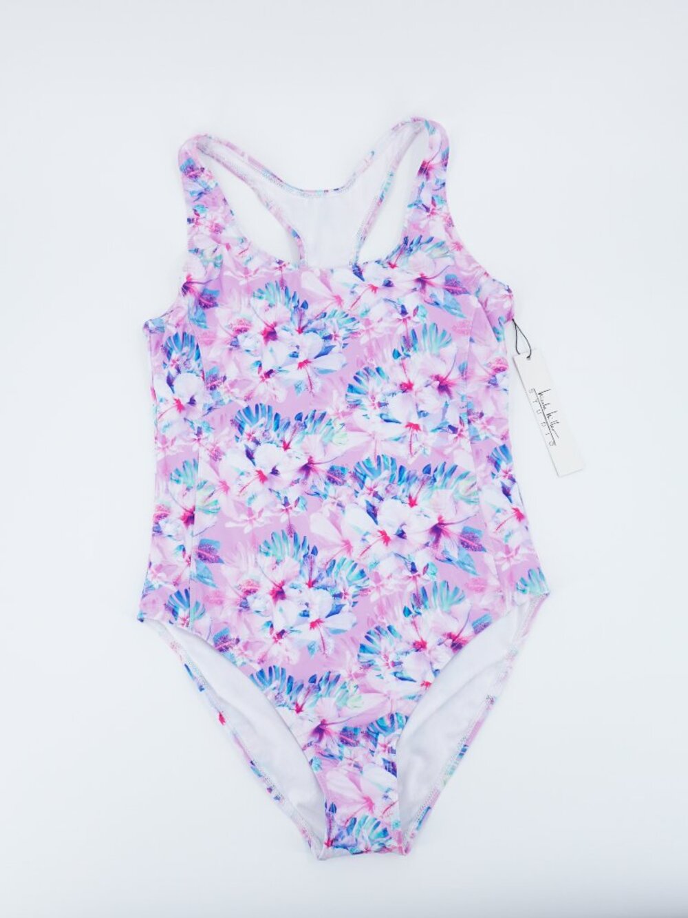 Nicole Miller Studio Racerback Swimsuit Purple Medium Beach Vacation MSRP $120